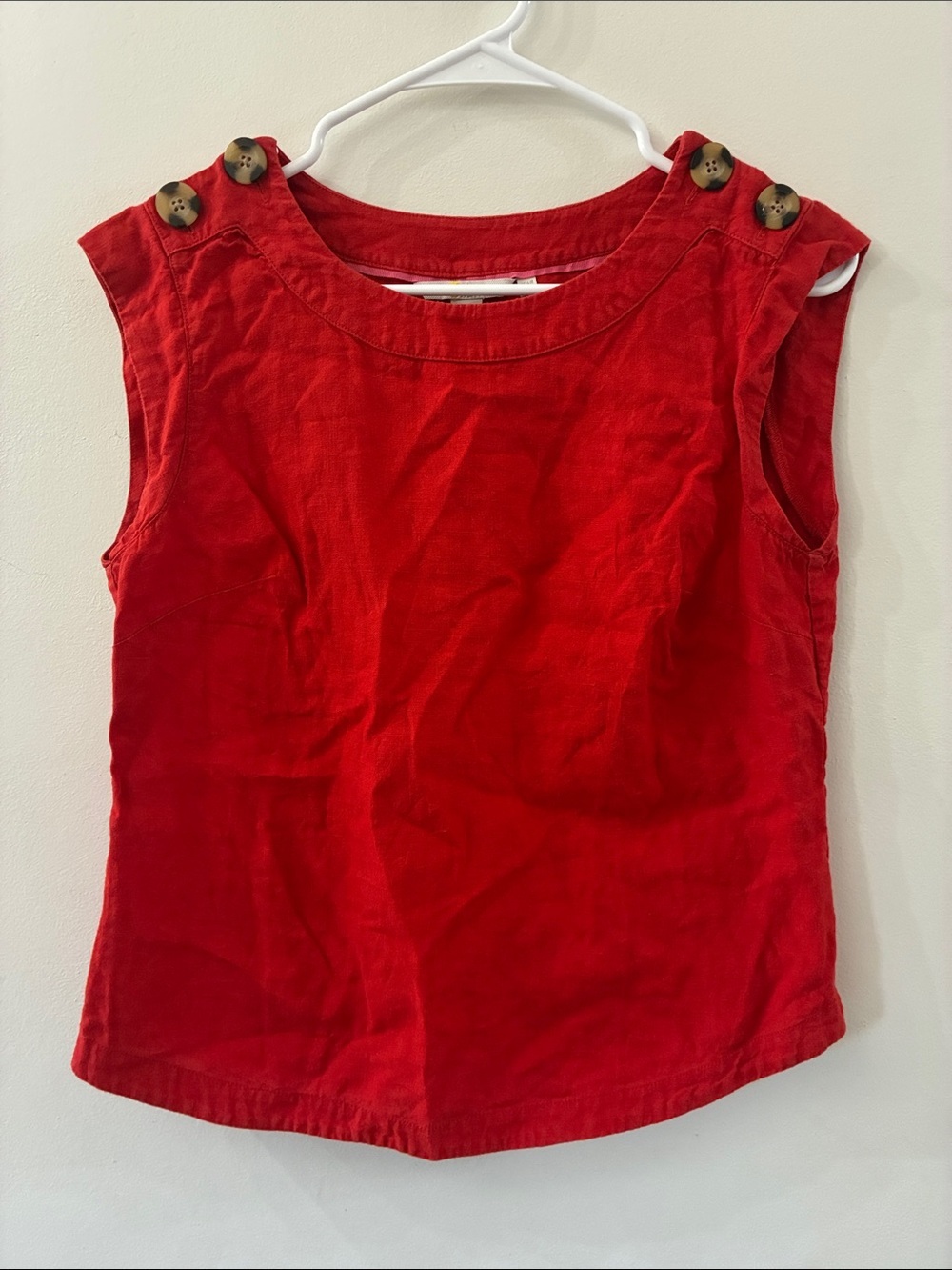 Boden Red Sleeveless Button-Shoulder Tank Top - 100% linen - size 2